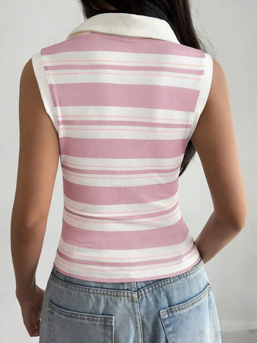 DAZY Women's Striped Collared Casual Tank Top, Summer Y2k