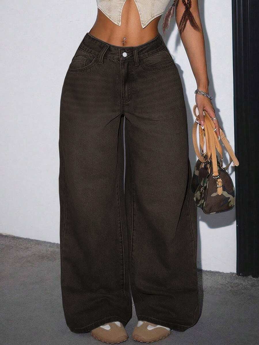 Women's Casual Loose Straight Leg Jeans With Pockets