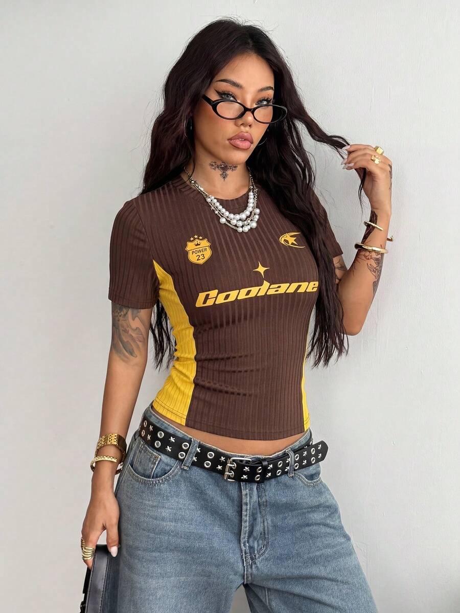 Coolane Women's Summer Y2K Streetwear Vintage Concert Rave Festival Going Out Black Crop T-Shirt Tees