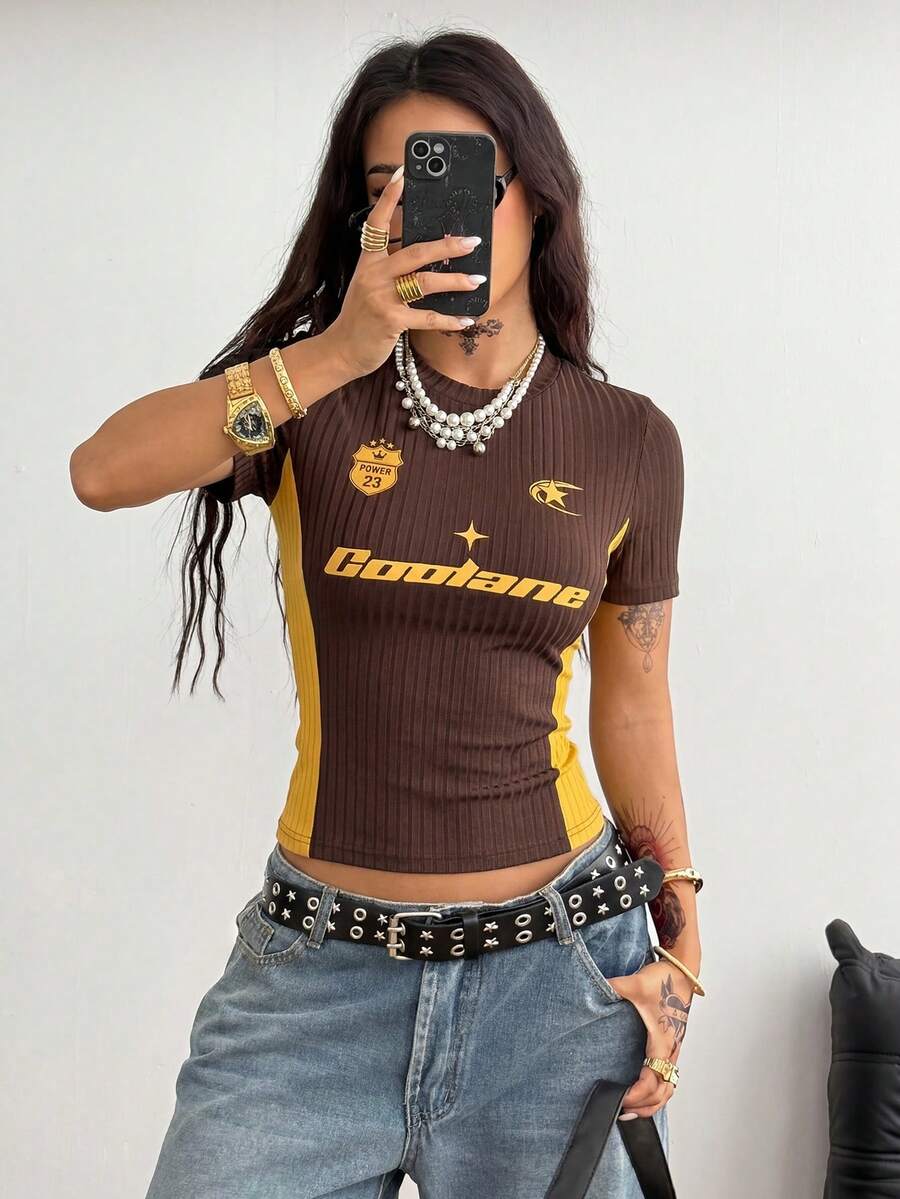 Coolane Women's Summer Y2K Streetwear Vintage Concert Rave Festival Going Out Black Crop T-Shirt Tees
