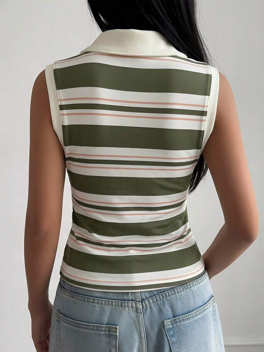 DAZY Women's Striped Collared Casual Tank Top, Summer Y2k