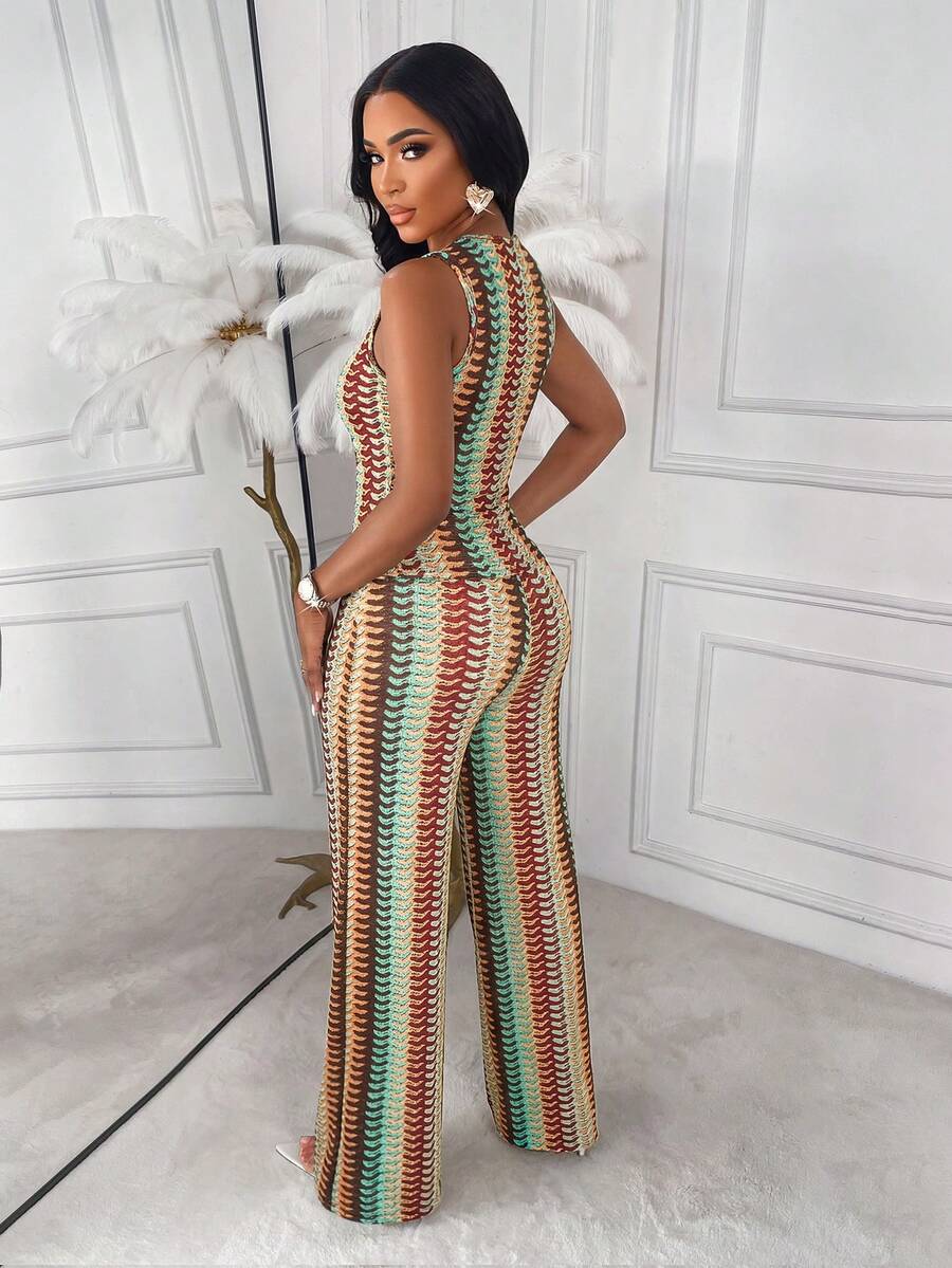 AIJ Amarilo Striped Sleeveless Top And Straight Leg Pants 2-Piece Suit Set, Elegant Business Casual, Latest Spring/Summer Women's Outfit Black