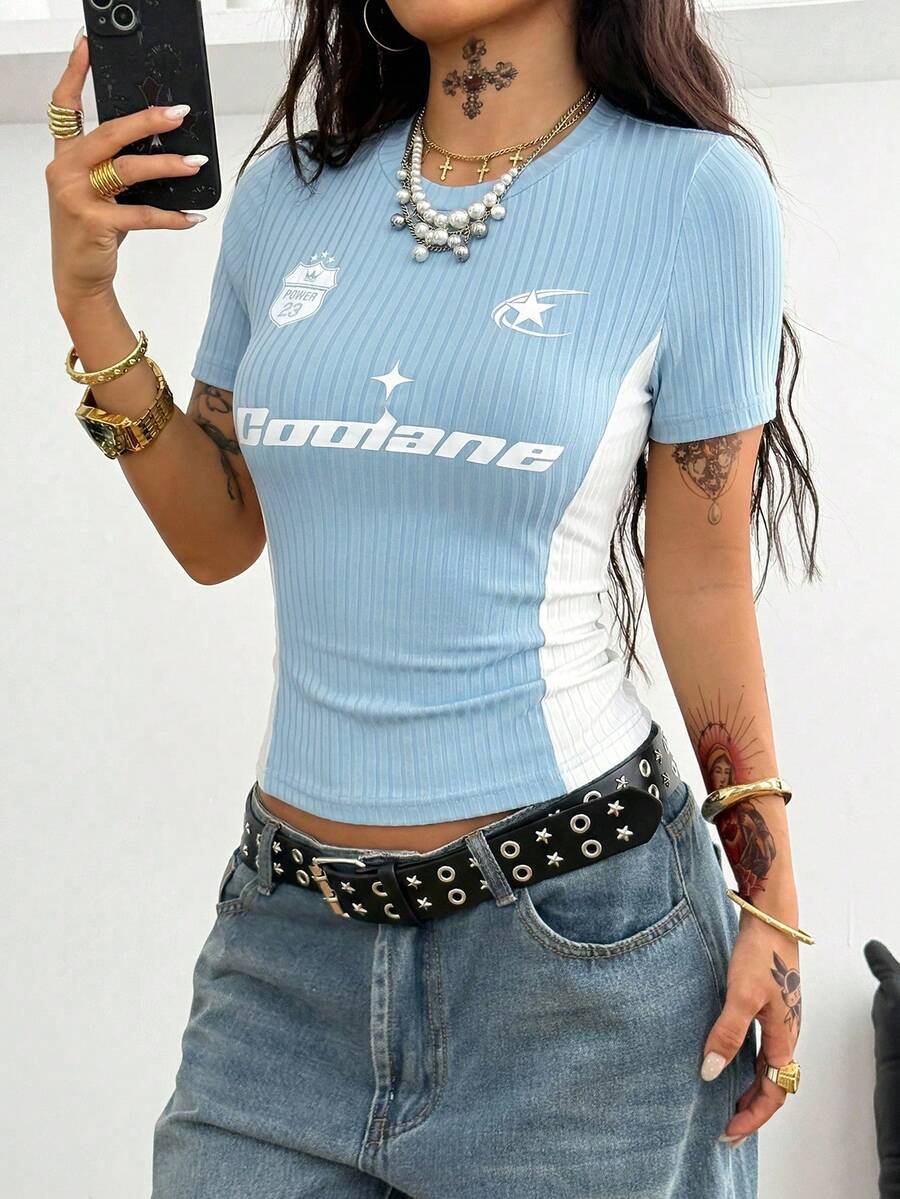 Coolane Women's Summer Y2K Streetwear Vintage Concert Rave Festival Going Out Black Crop T-Shirt Tees