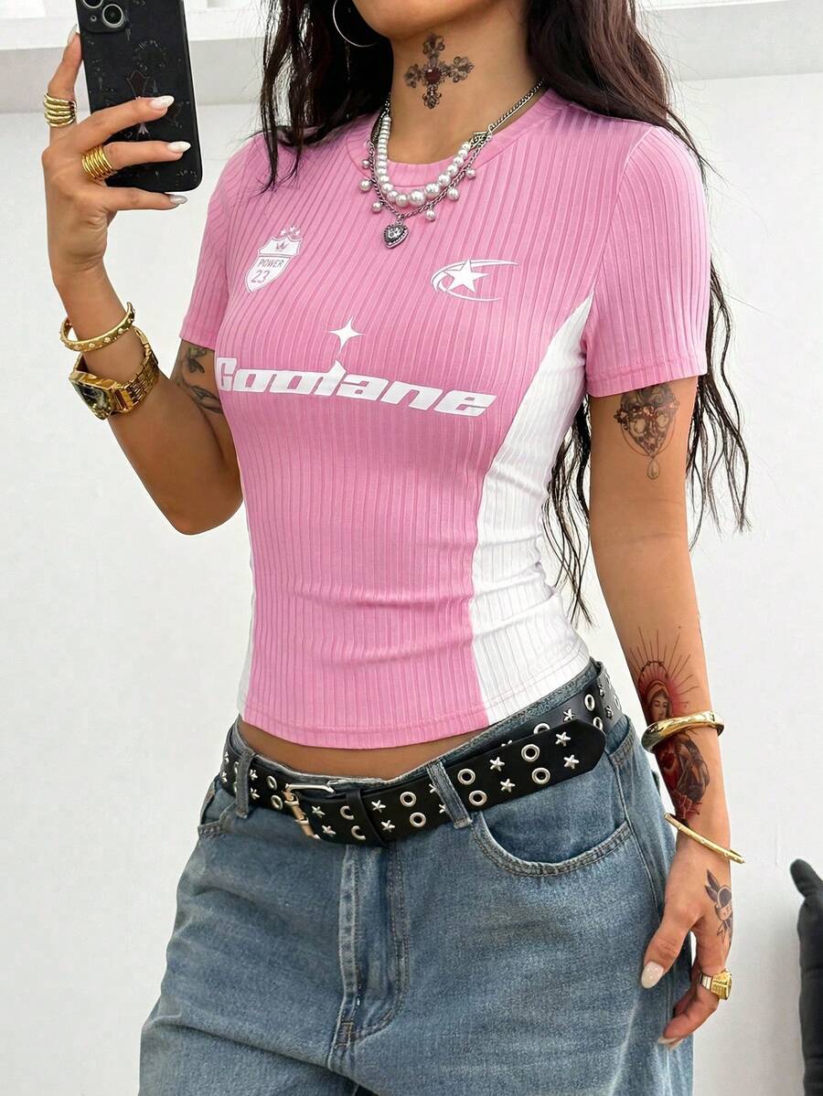 Coolane Women's Summer Y2K Streetwear Vintage Concert Rave Festival Going Out Black Crop T-Shirt Tees
