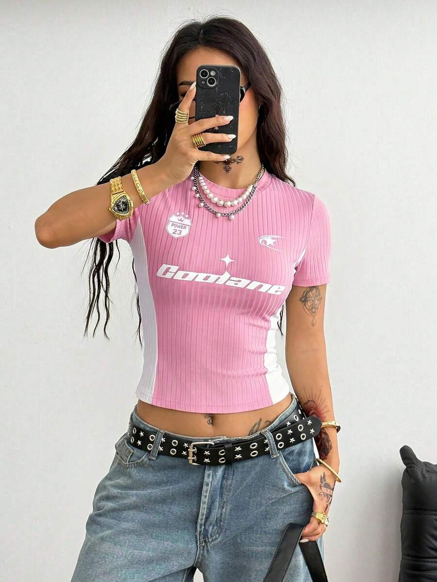 Coolane Women's Summer Y2K Streetwear Vintage Concert Rave Festival Going Out Black Crop T-Shirt Tees