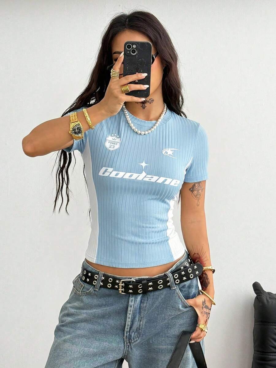 Coolane Women's Summer Y2K Streetwear Vintage Concert Rave Festival Going Out Black Crop T-Shirt Tees