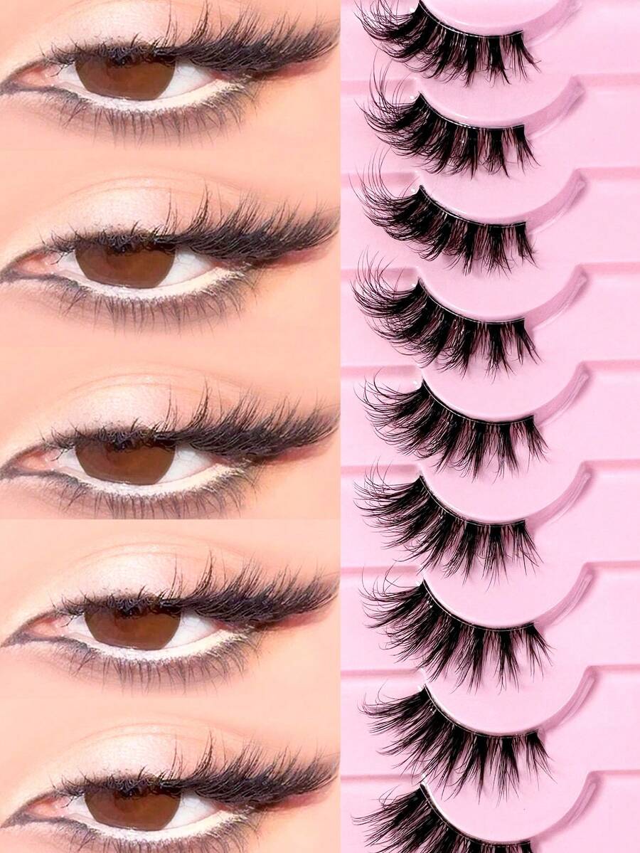 10 Pairs Transparent Band False Eyelashes, Cat Eye Short Soft 3D Faux Mink Eyelashes, Natural Makeup Look (10B-2)
