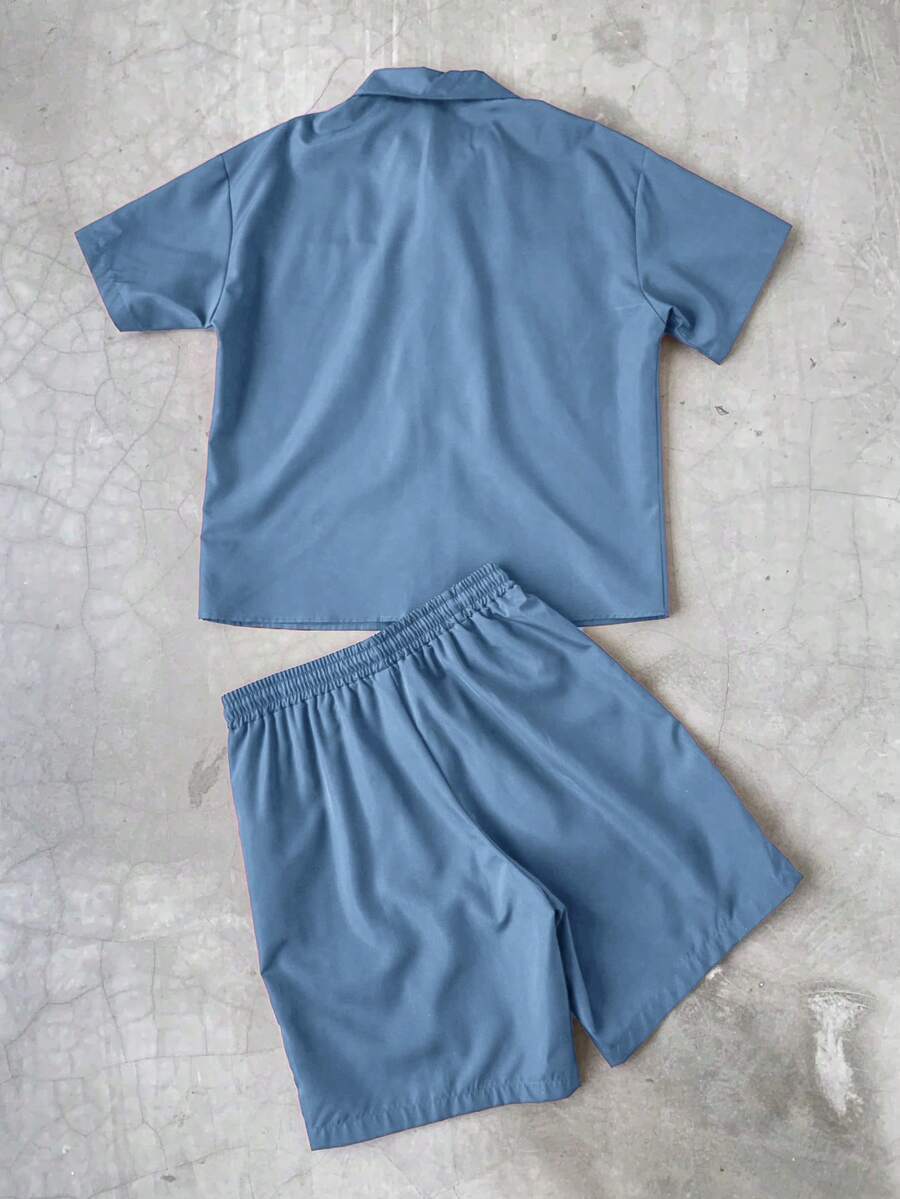 PAVTROS Men's Letter Print Color Block Short Sleeve Shirt And Shorts Casual Daily Outfit