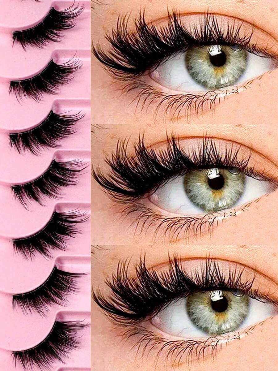 10 Pairs Transparent Band False Eyelashes, Cat Eye Short Soft 3D Faux Mink Eyelashes, Natural Makeup Look (10B-2)