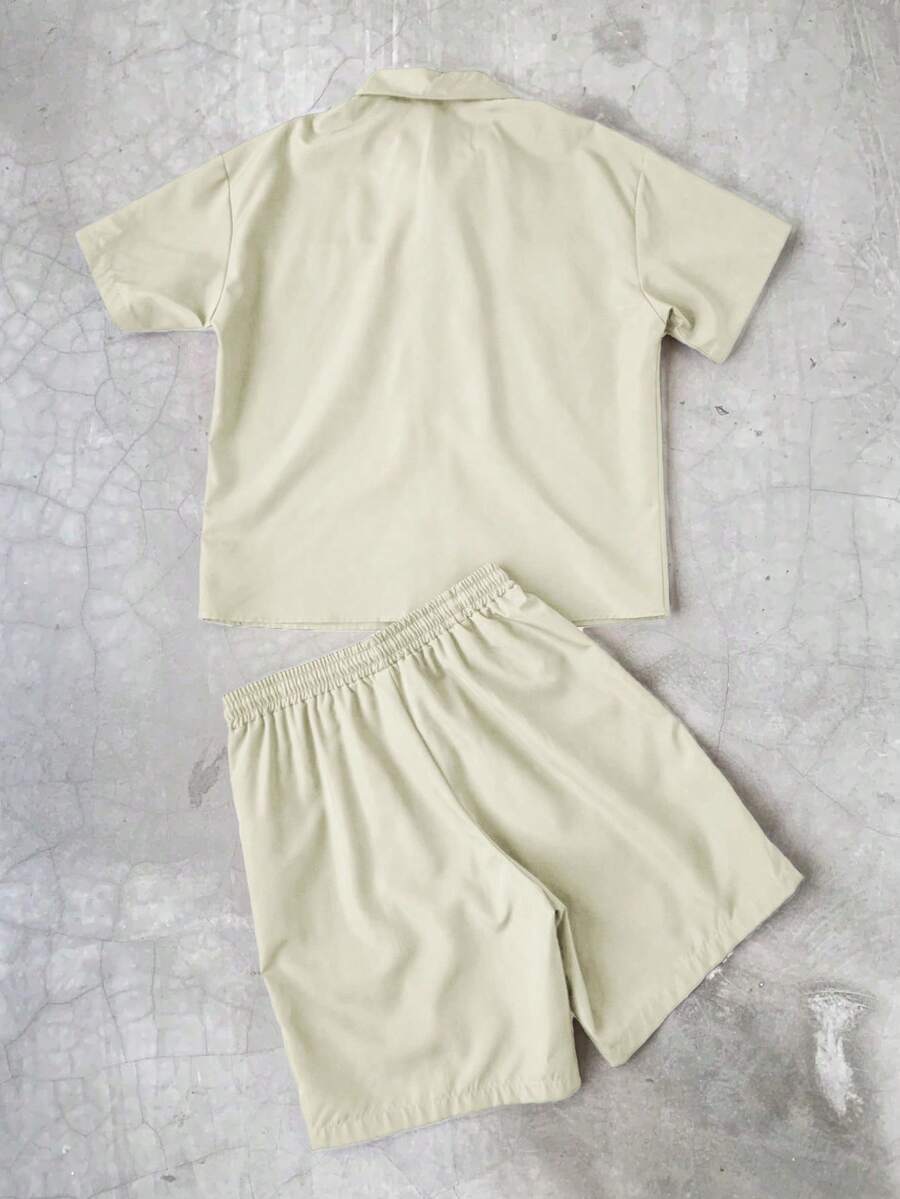 PAVTROS Men's Letter Print Color Block Short Sleeve Shirt And Shorts Casual Daily Outfit