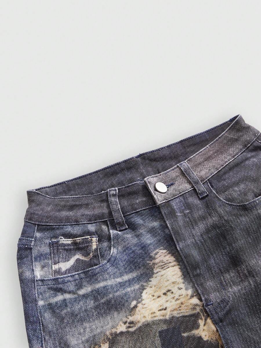 ROMWE Women's Y2K Streetwear Ripped Print Low-Waist Flare Jeans