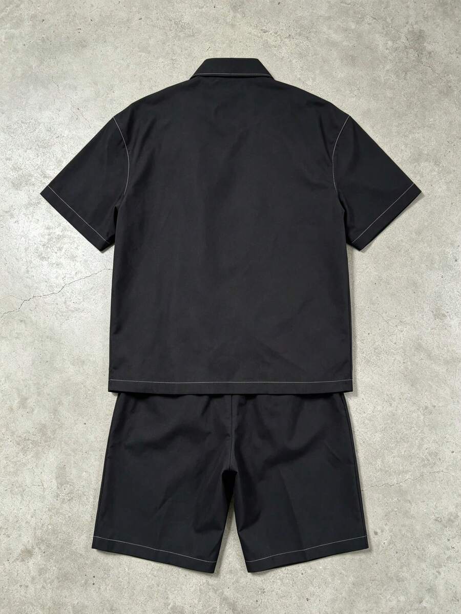PAVTROS Men's Letter Print Color Block Short Sleeve Shirt And Shorts Casual Daily Outfit
