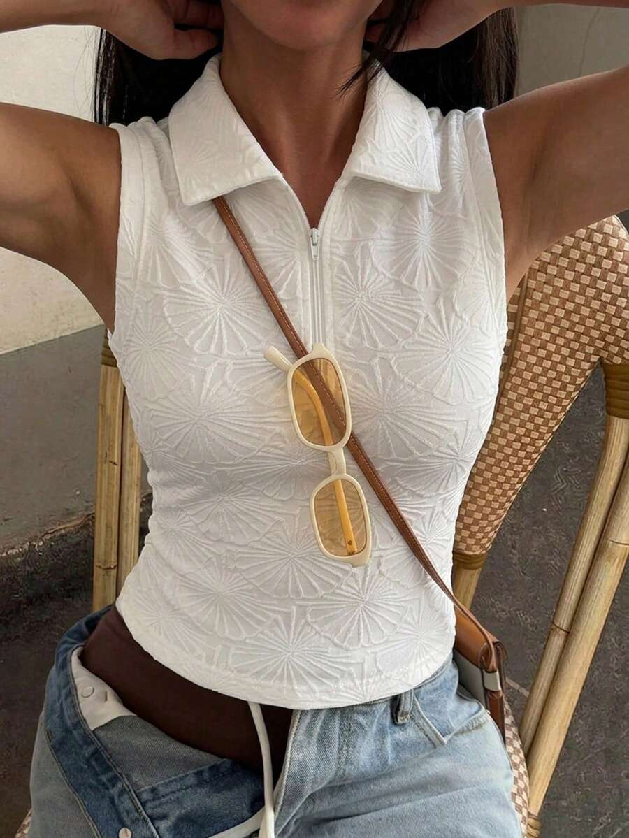 DAZY Women's Striped Collared Casual Tank Top, Summer Y2k