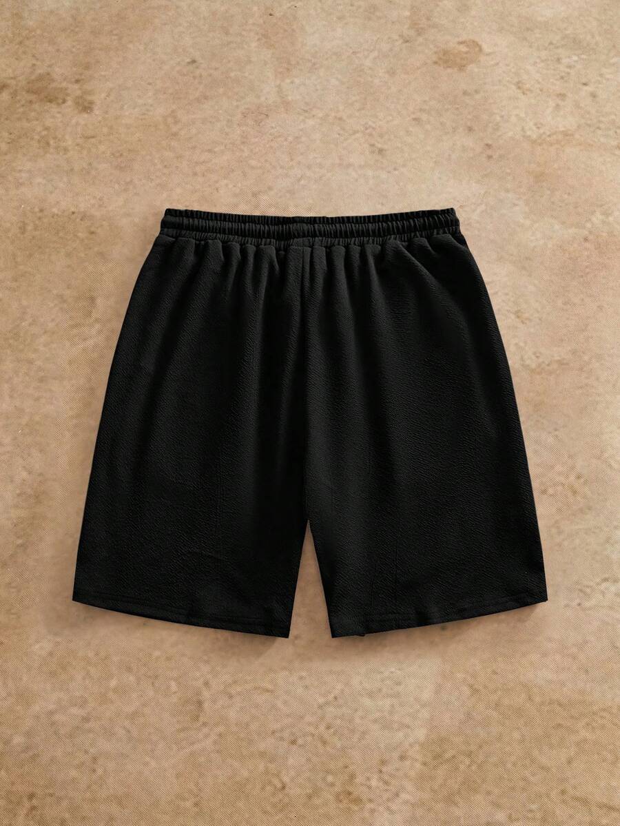 HIMLAND Men's Solid Color Plant Print Crew Neck Short Sleeve T-Shirt And Drawstring Waist Pocket Shorts Set